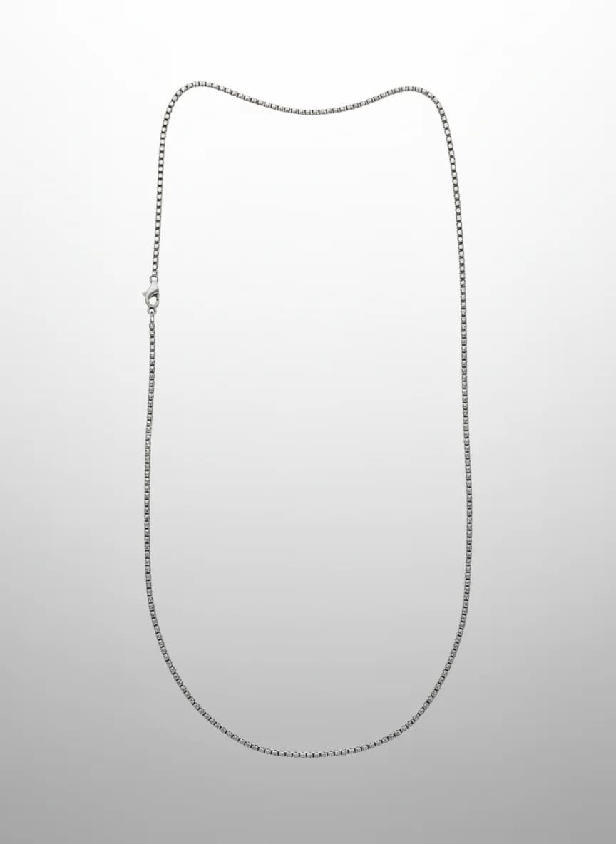 Gümüş Renk Kutu Zincir Kolye - Unisex Çelik Zincir