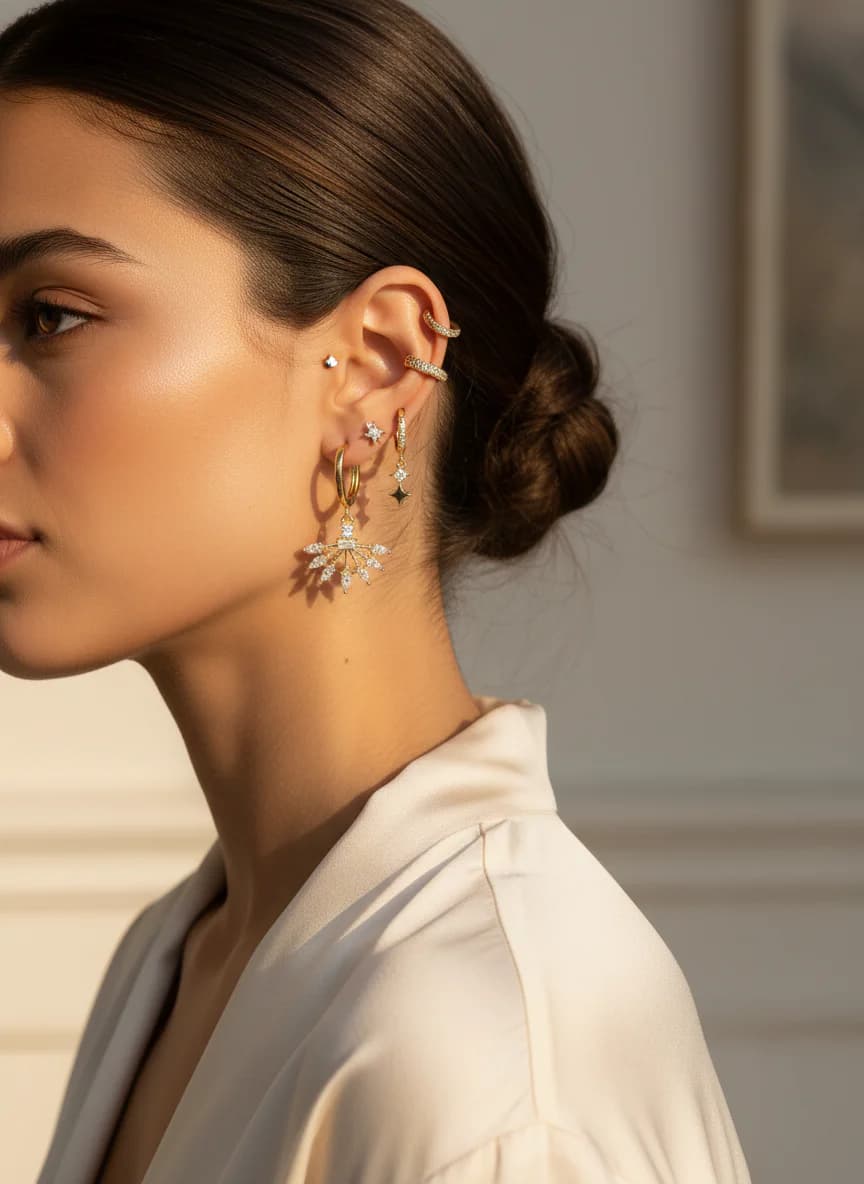 Altın Kaplama Zirkon Taşlı 6'lı Çoklu Küpe Seti