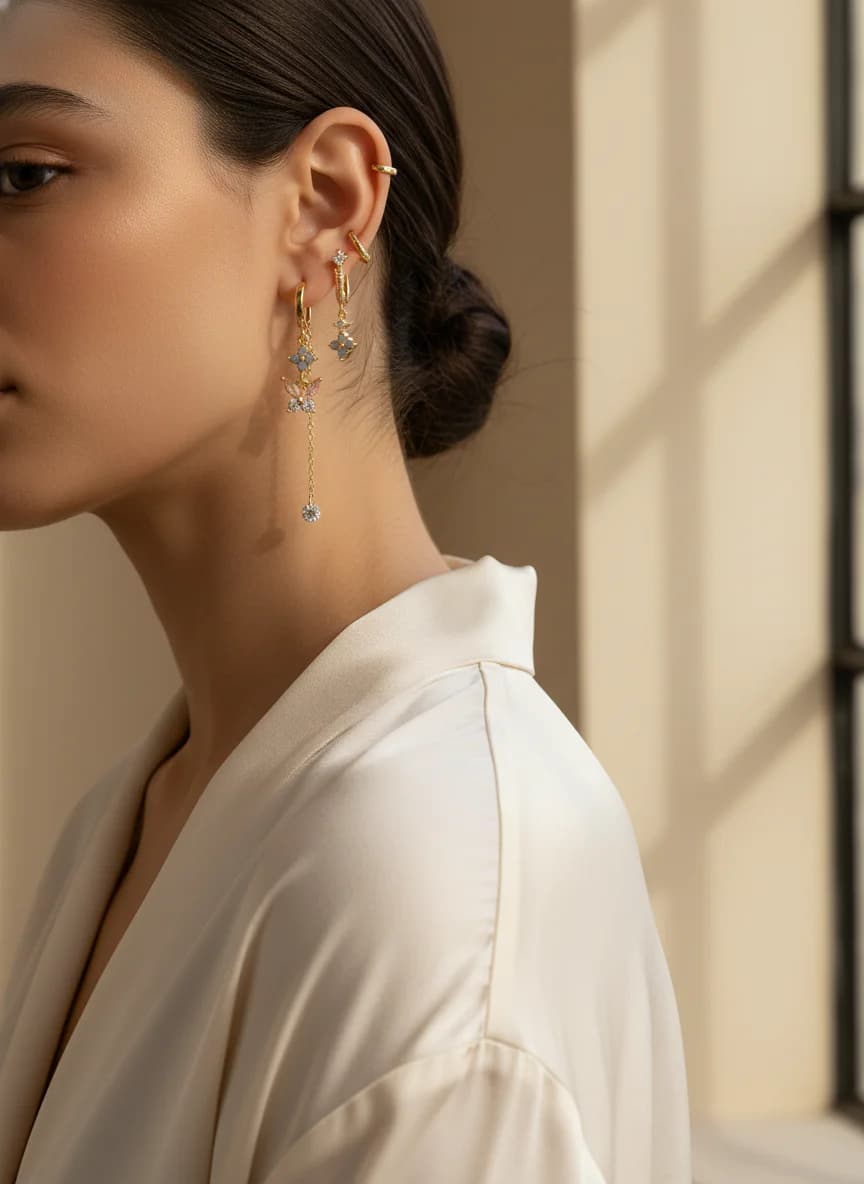 Altın Rengi Mix & Match Küpe Seti - Kelebek, Kalp, İnci