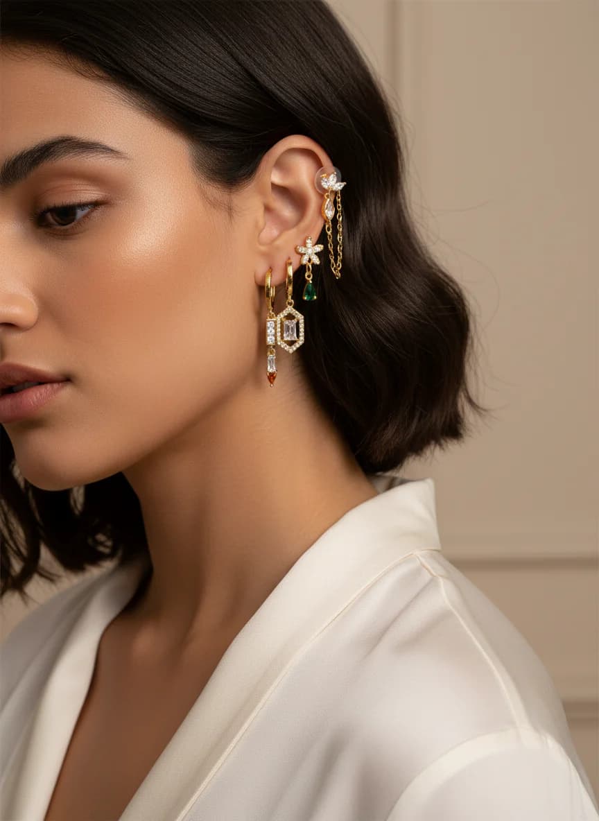 Altın Kaplama 6'lı Zirkon İnci Modern Küpe Seti