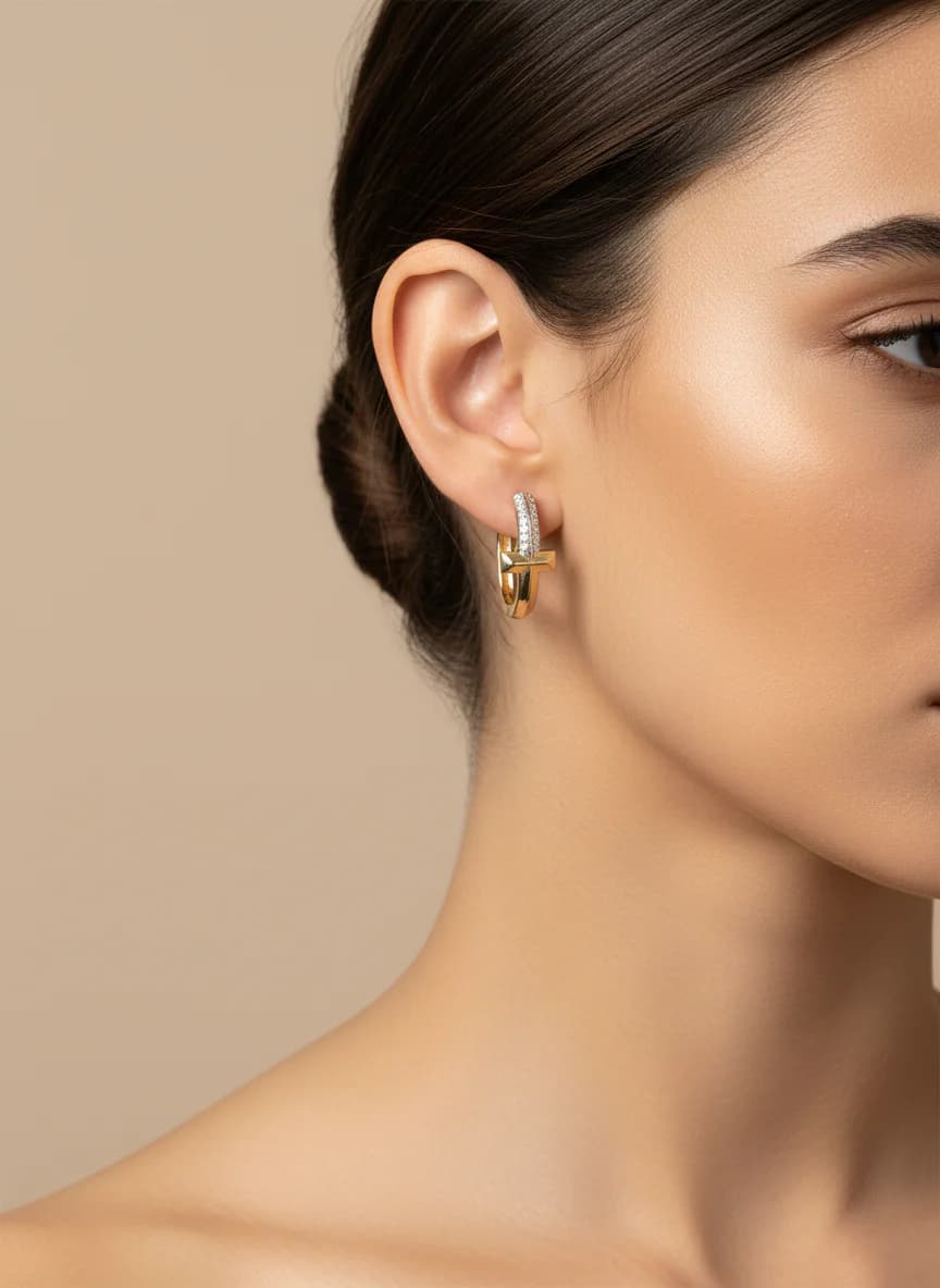 Altın Rengi Zirkon Taşlı Çubuk Detaylı Küpe Seti