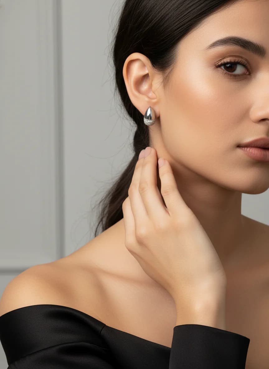 Üçlü Damla Zirkon Taşlı Gümüş Rengi Küpe Seti