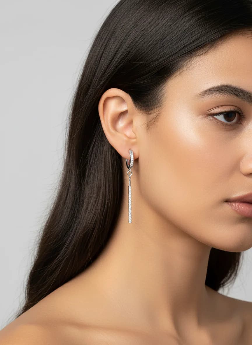 Gümüş Zirkon Taşlı ve Sade Çubuk Küpe Seti