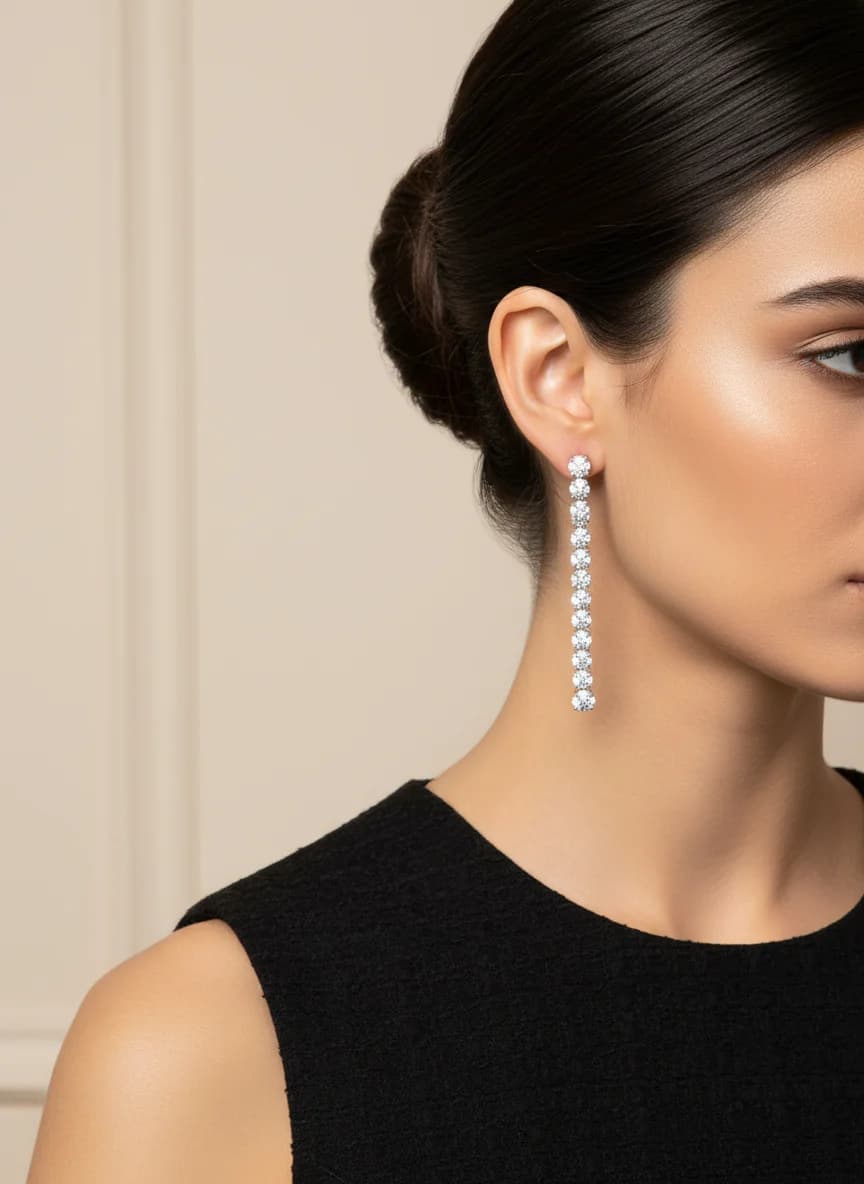 Sallantılı Pırlanta Görünümlü Zirkon Taşlı Küpe