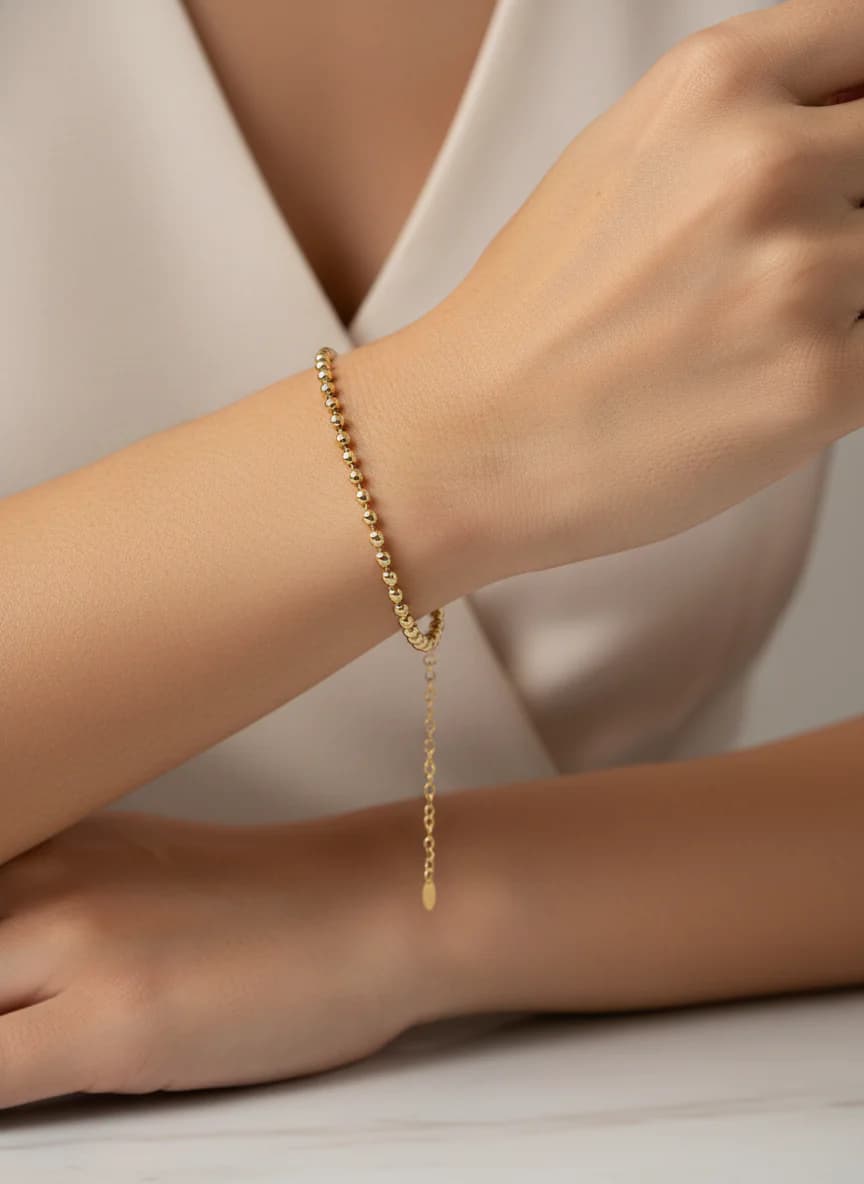 Altın Rengi Fasetalı Top Zincir Ayarlanabilir