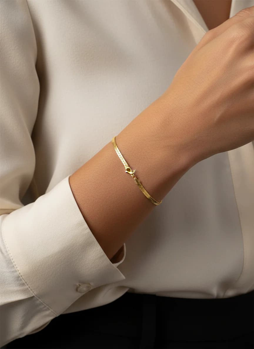 Parlak Gold Balıksırtı Zincir Bileklik Kadın Takı