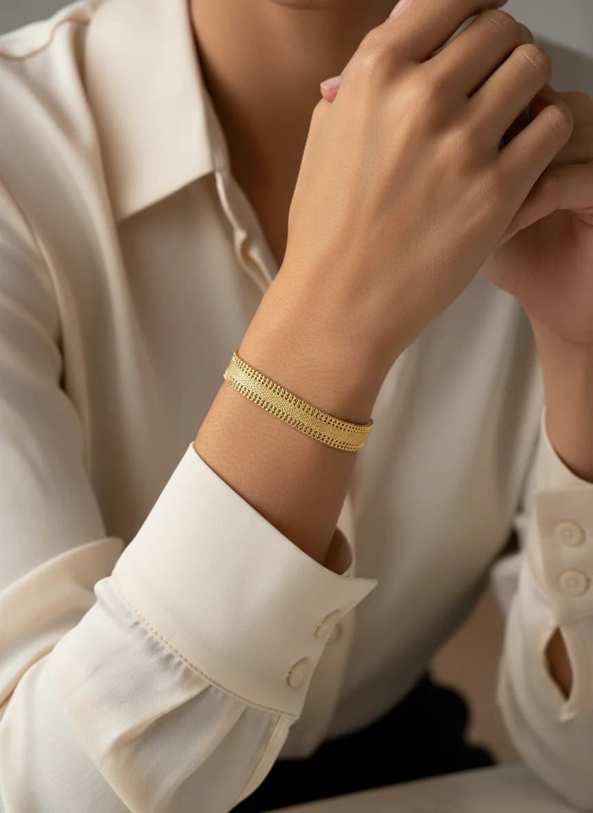 Şık Altın Rengi File Örgü Tasarım Kadın Bileklik