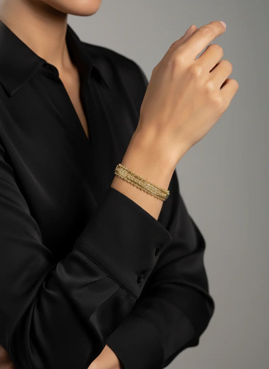 Zarif Altın Rengi Çoklu Zincir Tasarım Kadın Bileklik