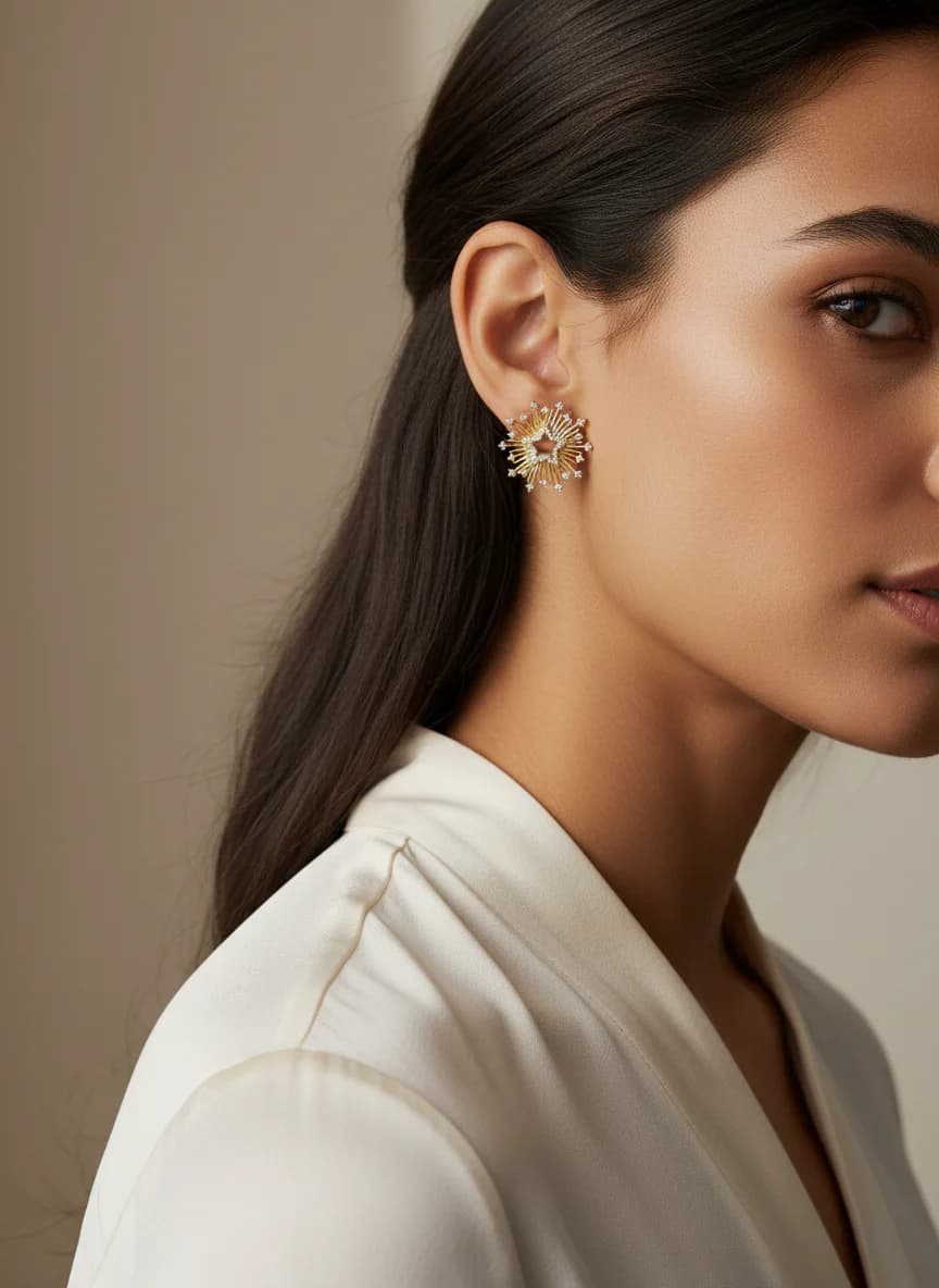 Altın Kaplama Siyah Yıldız Taşlı Işıltılı Küpe