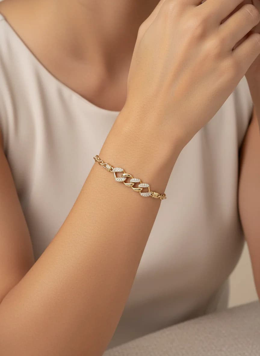 Altın Rengi Taşlı Zincir Bileklik | Özel Tasarım Kadın