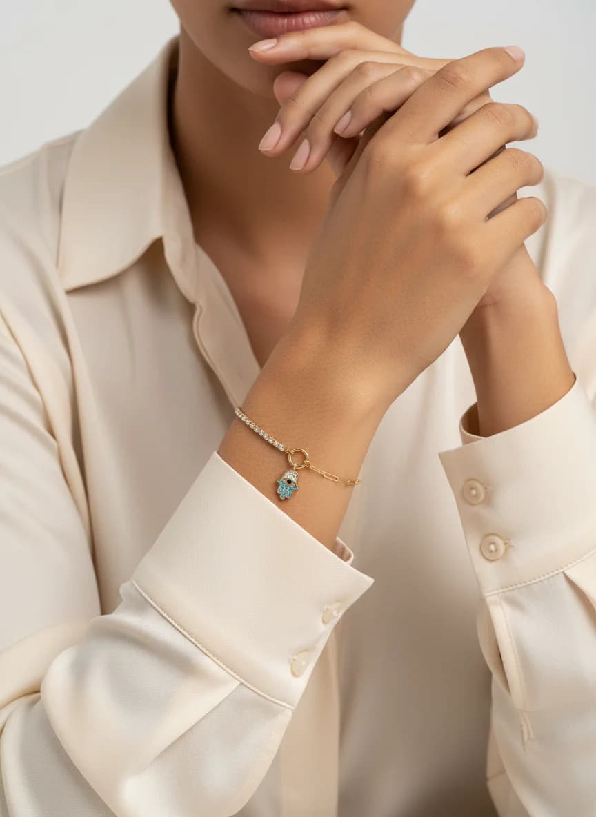 Altın Kaplama Fatma Ana Eli Nazar Boncuklu Zincir Bileklik