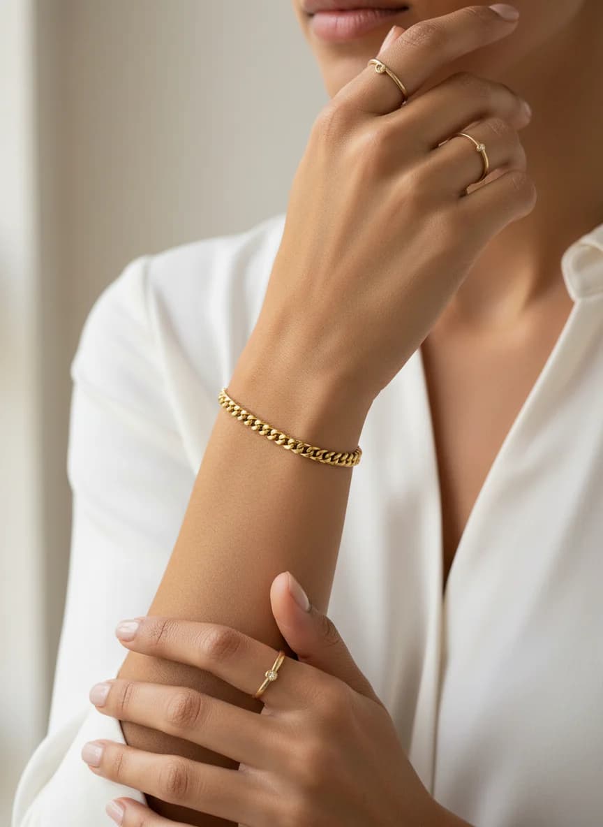 Şık Altın Renk Gurmet Zincir Bileklik - Unisex