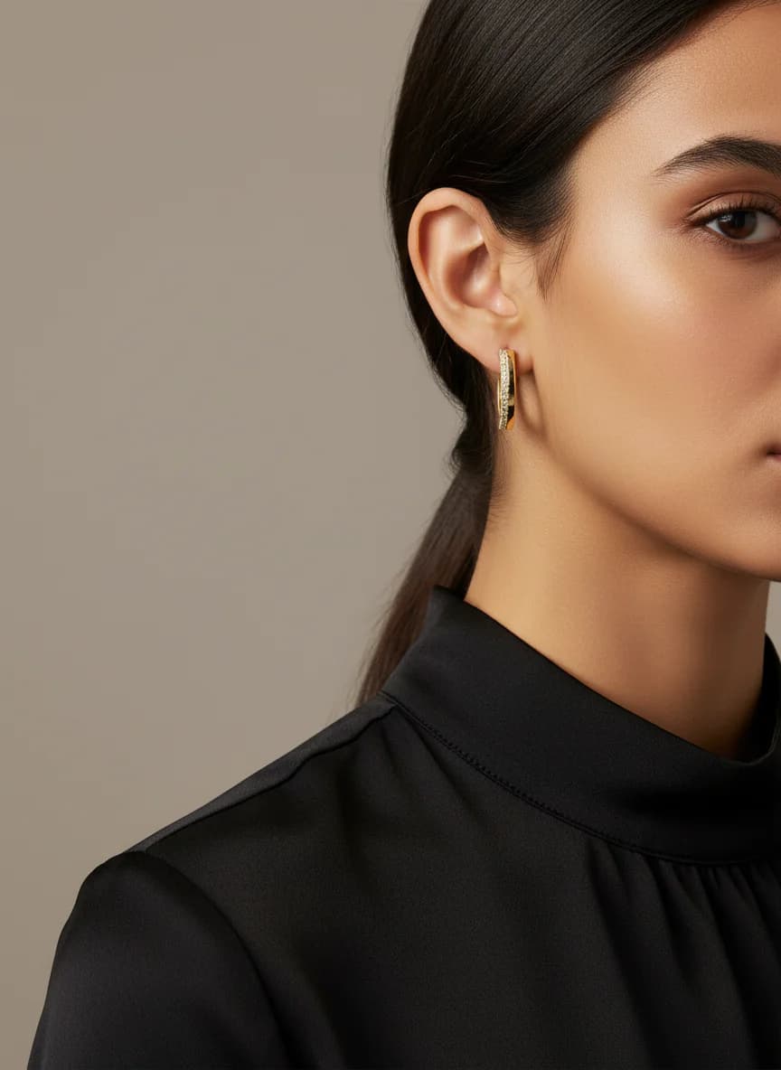 Zirkon Taşlı Gold Dikdörtgen Halka Küpe