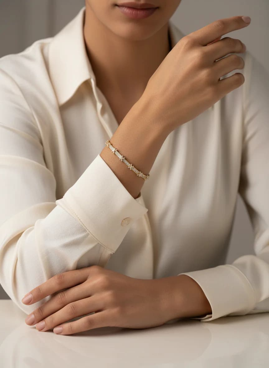 Zarif Altın Rengi Zirkon Taşlı Işıltılı Kadın Bileklik