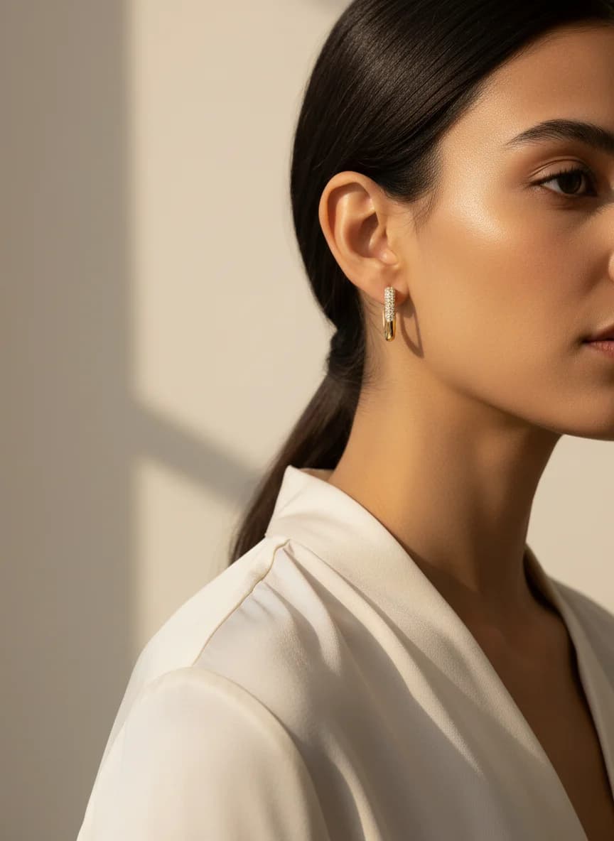 Zirkon Taşlı rose gold Rengi Modern Halka Küpe