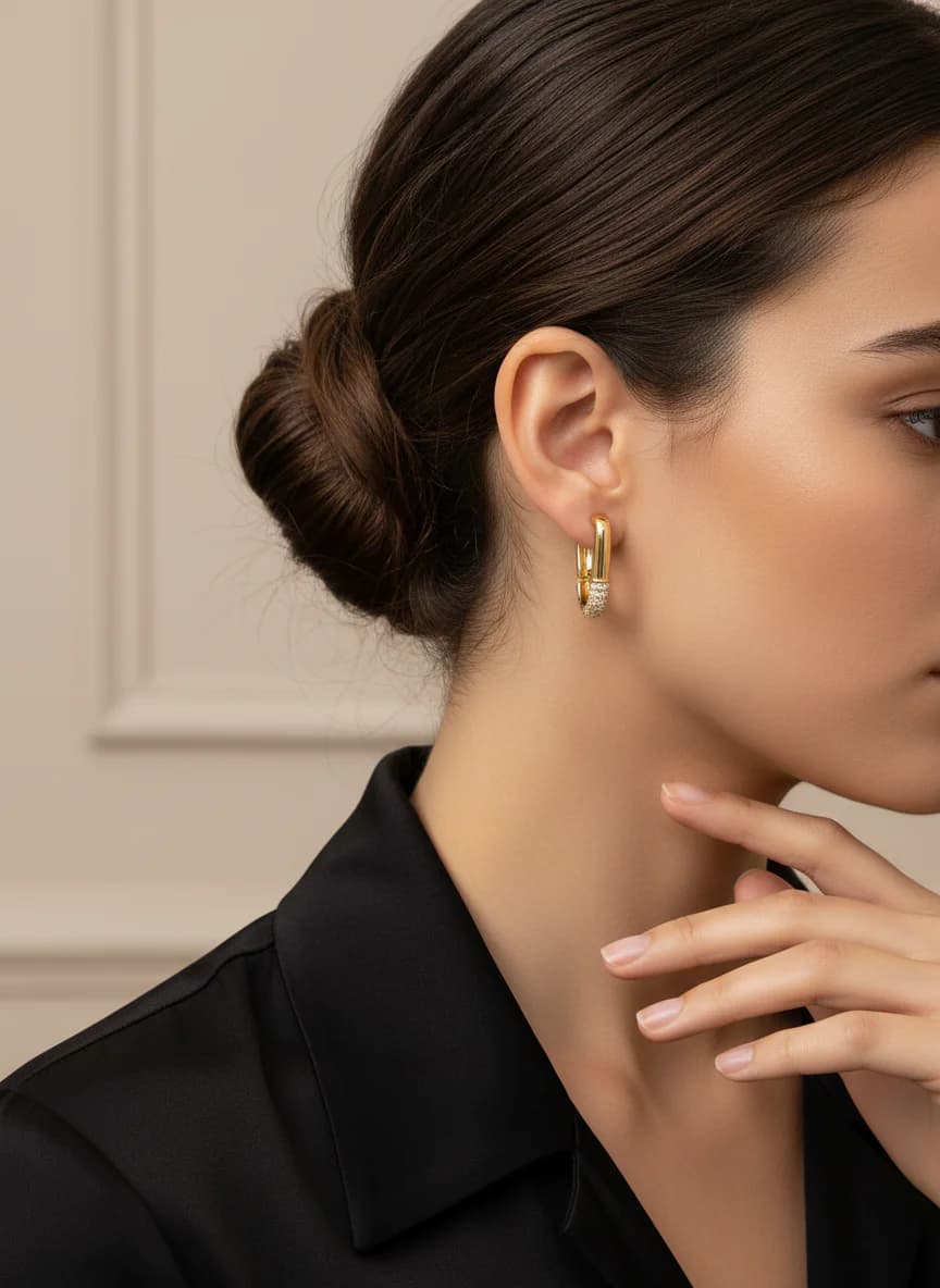 Altın Rengi Taşlı U Şekilli Halka Küpe