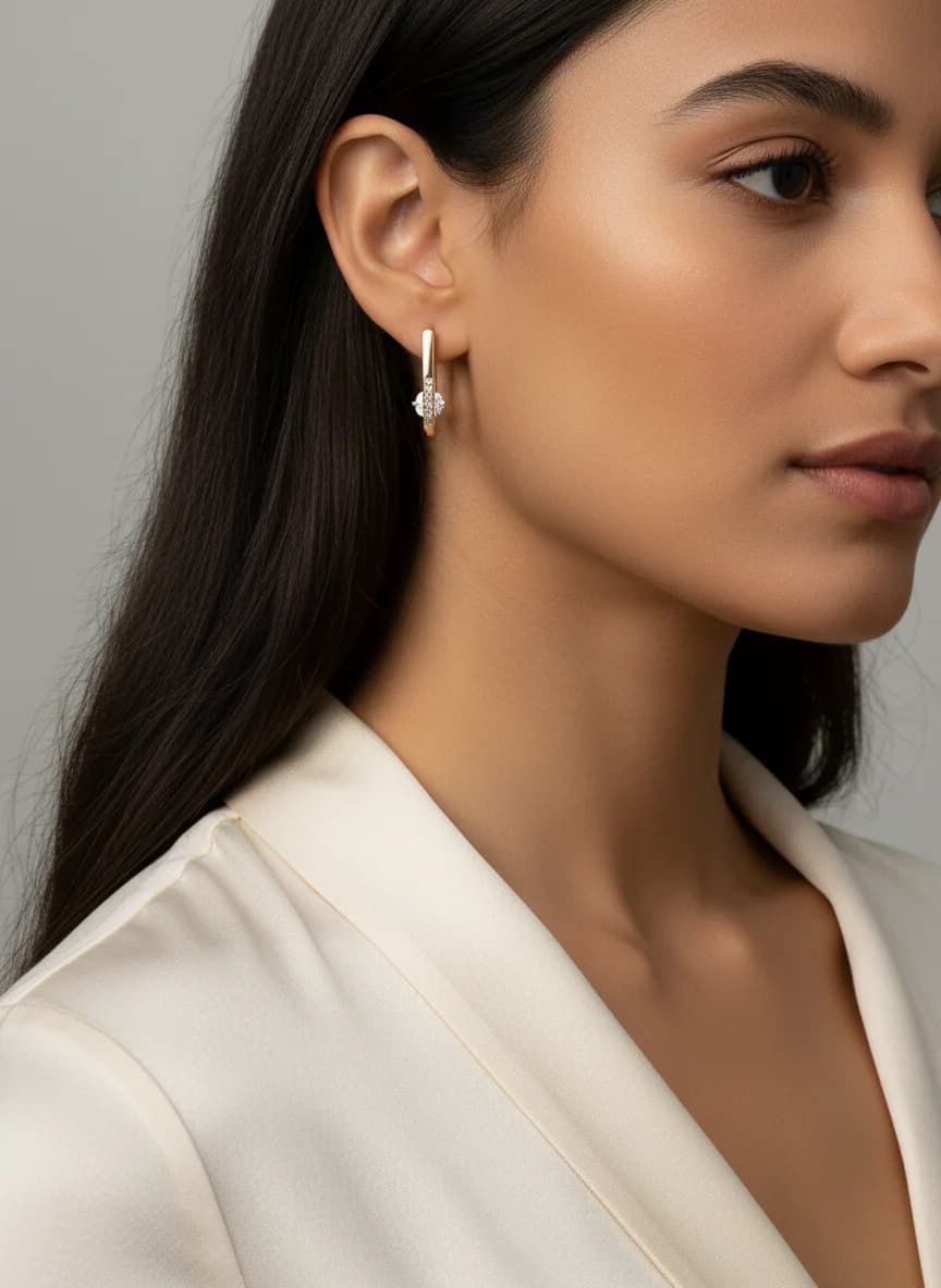 Rose Altın Kaplama Zirkon Taşlı Tektaş Halka Küpe