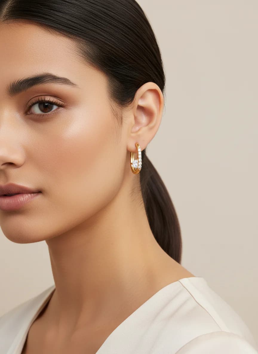 Altın Renk Zirkon Taşlı Sallantılı Modern Halka Küpe