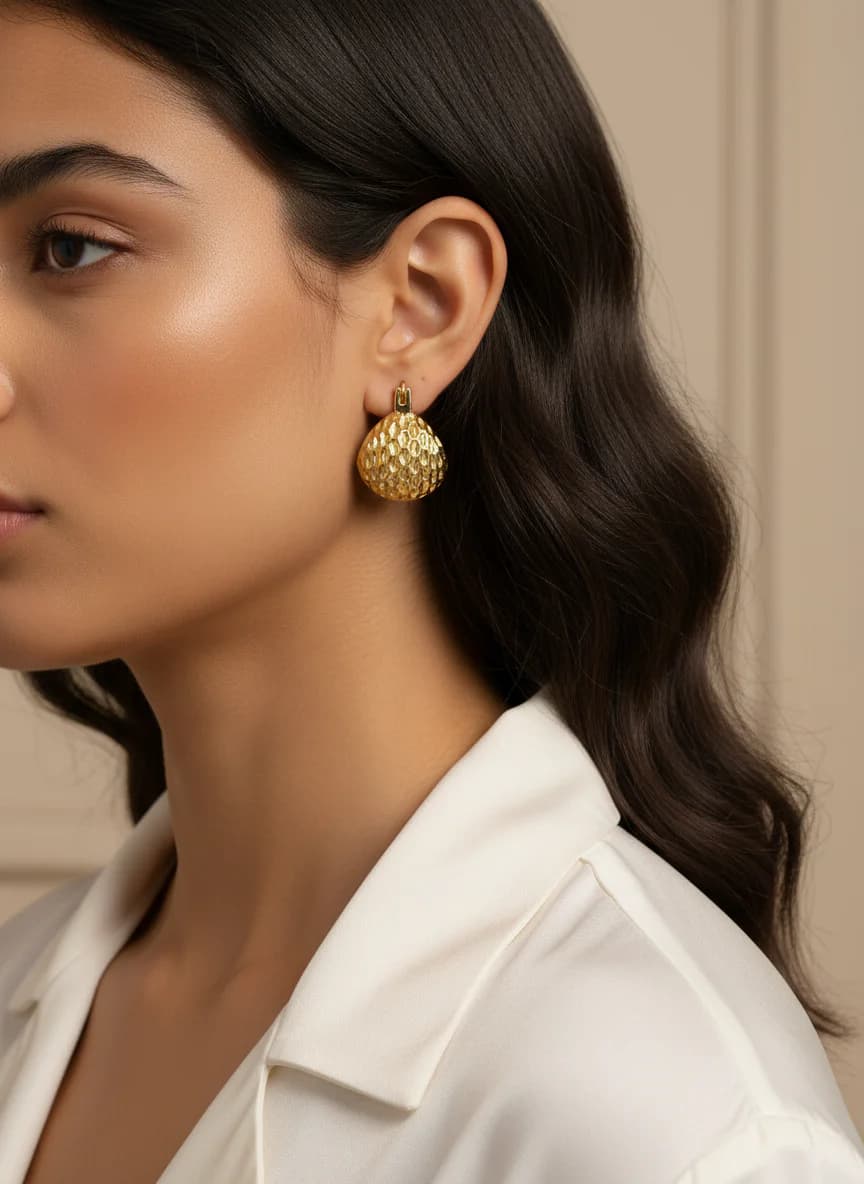 Dokulu Altın Halka Küpe - Zarif ve Şık Günlük Küpe