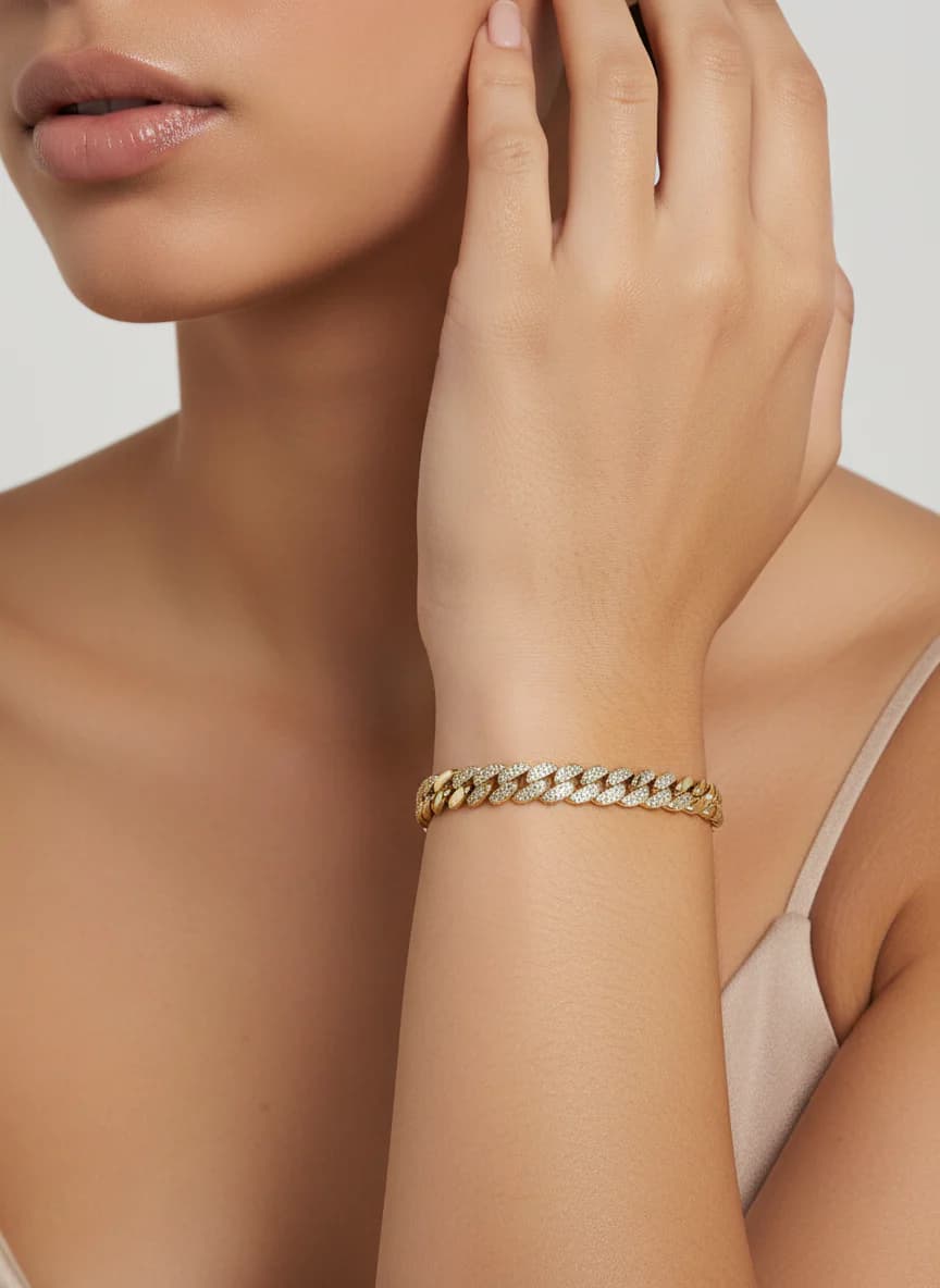 Altın Rengi Taşlı Gurmet Zincir Kadın Bileklik