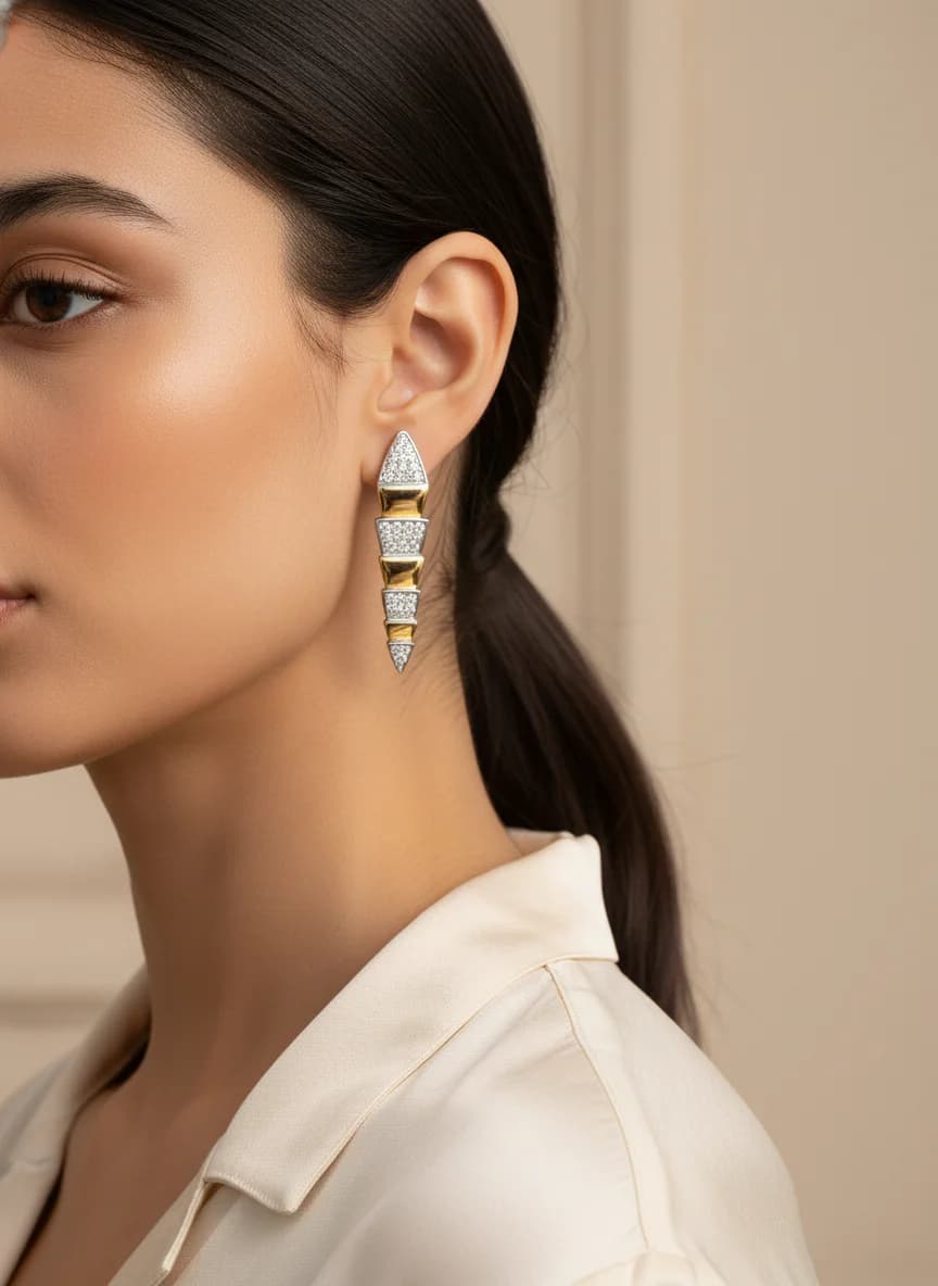 Zirkon Taşlı Altın Rengi Modern Sallantılı Küpe