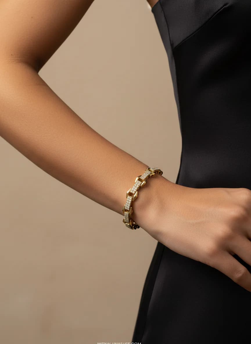 Şık Altın Kaplama Taşlı Zirkon Zincir Bileklik