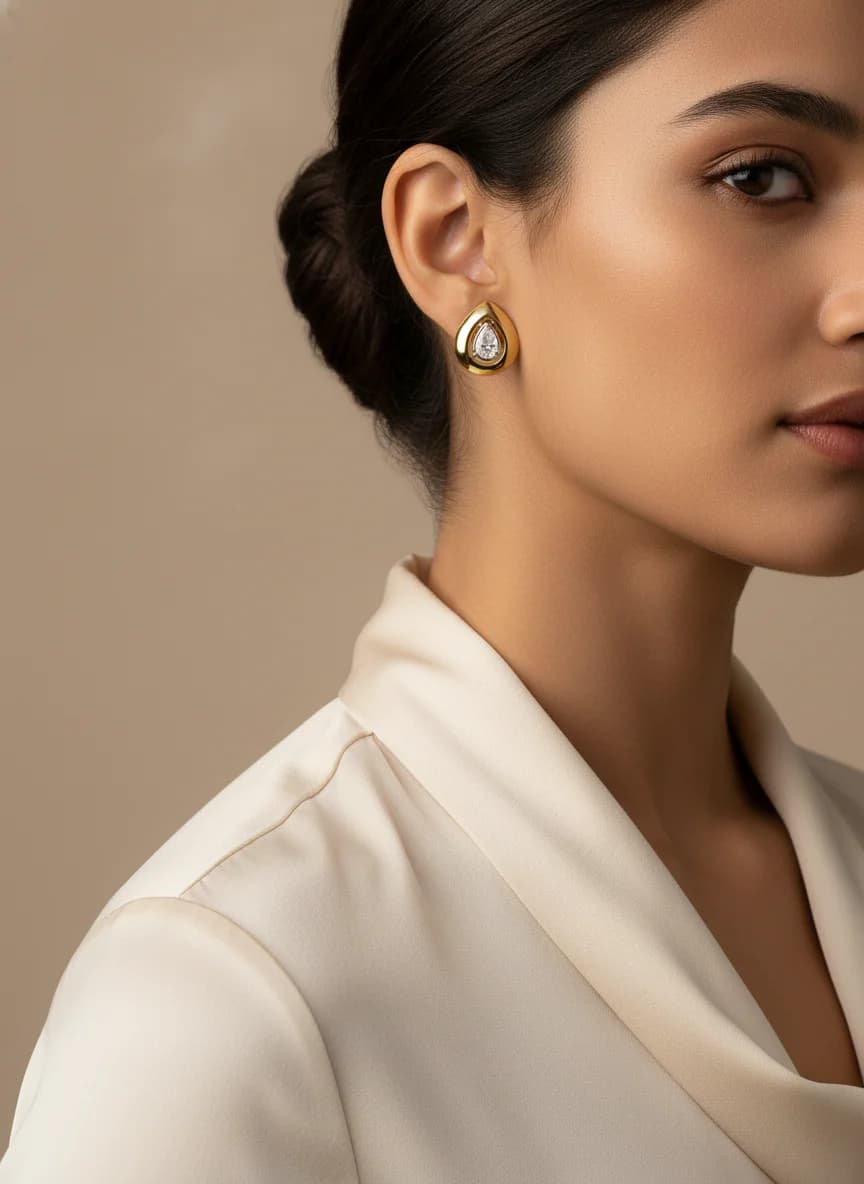 Altın Kaplama Damla Zirkon Taşlı Küpe - Şık & Zarif