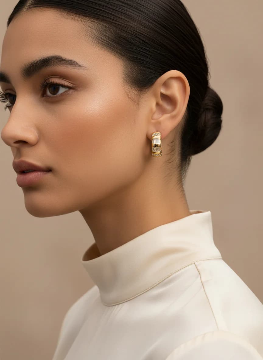 Rose Altın Kaplama Baget Zirkon Taşlı Zarif Halka Küpe