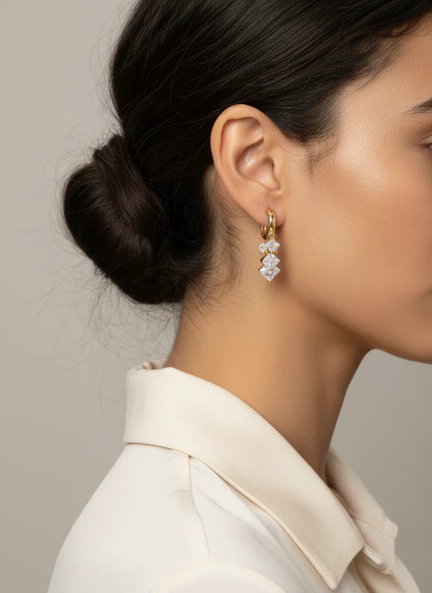 Altın Rengi Zirkon Taşlı Sallantılı Halka Küpe