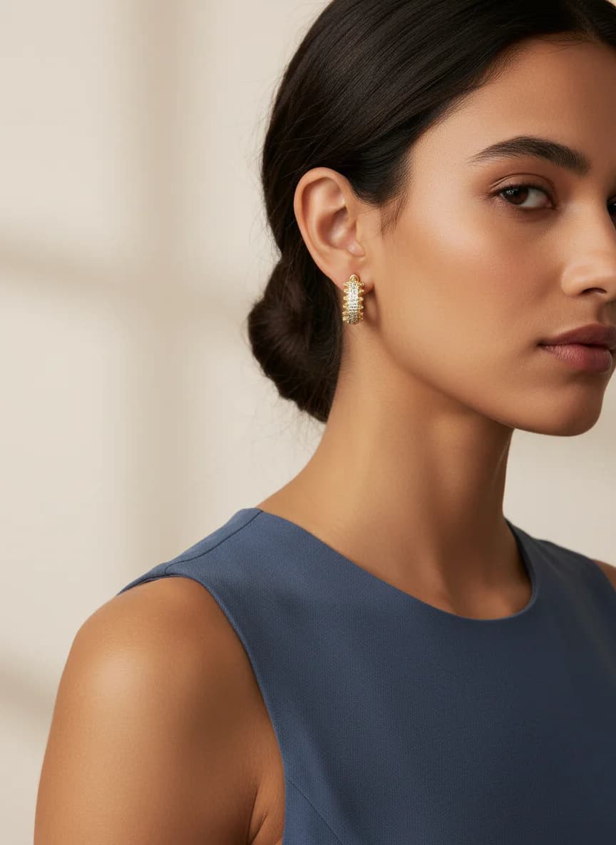 Zarif Altın Kaplama Zirkon Taşlı Halka Küpe