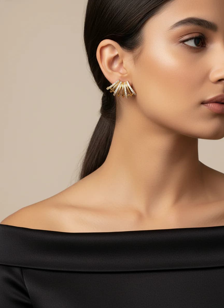 Altın Rengi Taşlı Kıkırdak Küpe | Zarif Ear Cuff Çifti