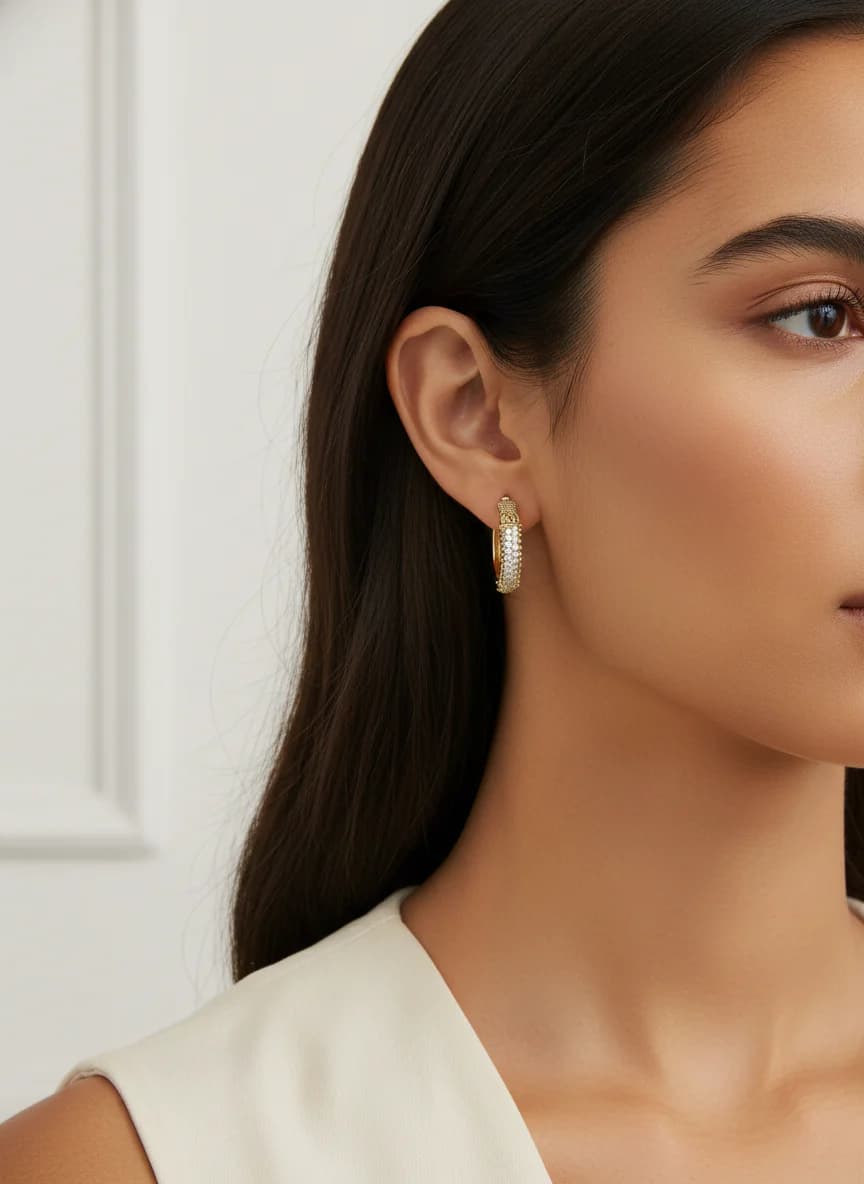 Altın Rengi Zirkon Taşlı Modern Halka Küpe