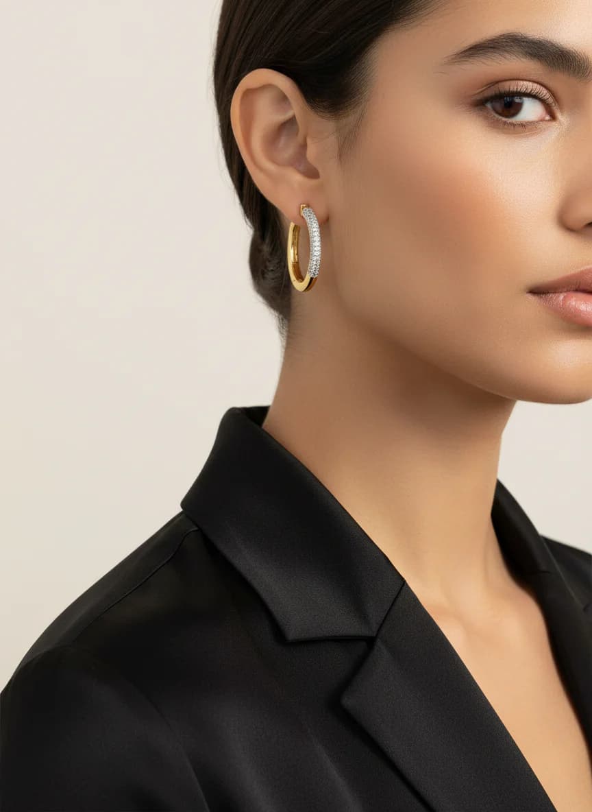 İki Renkli Zirkon Taşlı Gold Halka Küpe