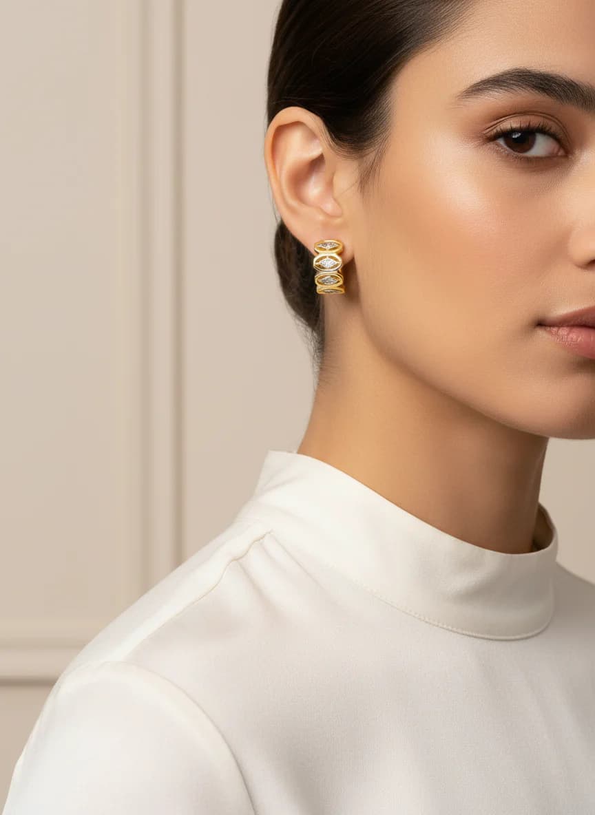 Altın Rengi Zirkon Taşlı Halka Küpe - Şık & Modern