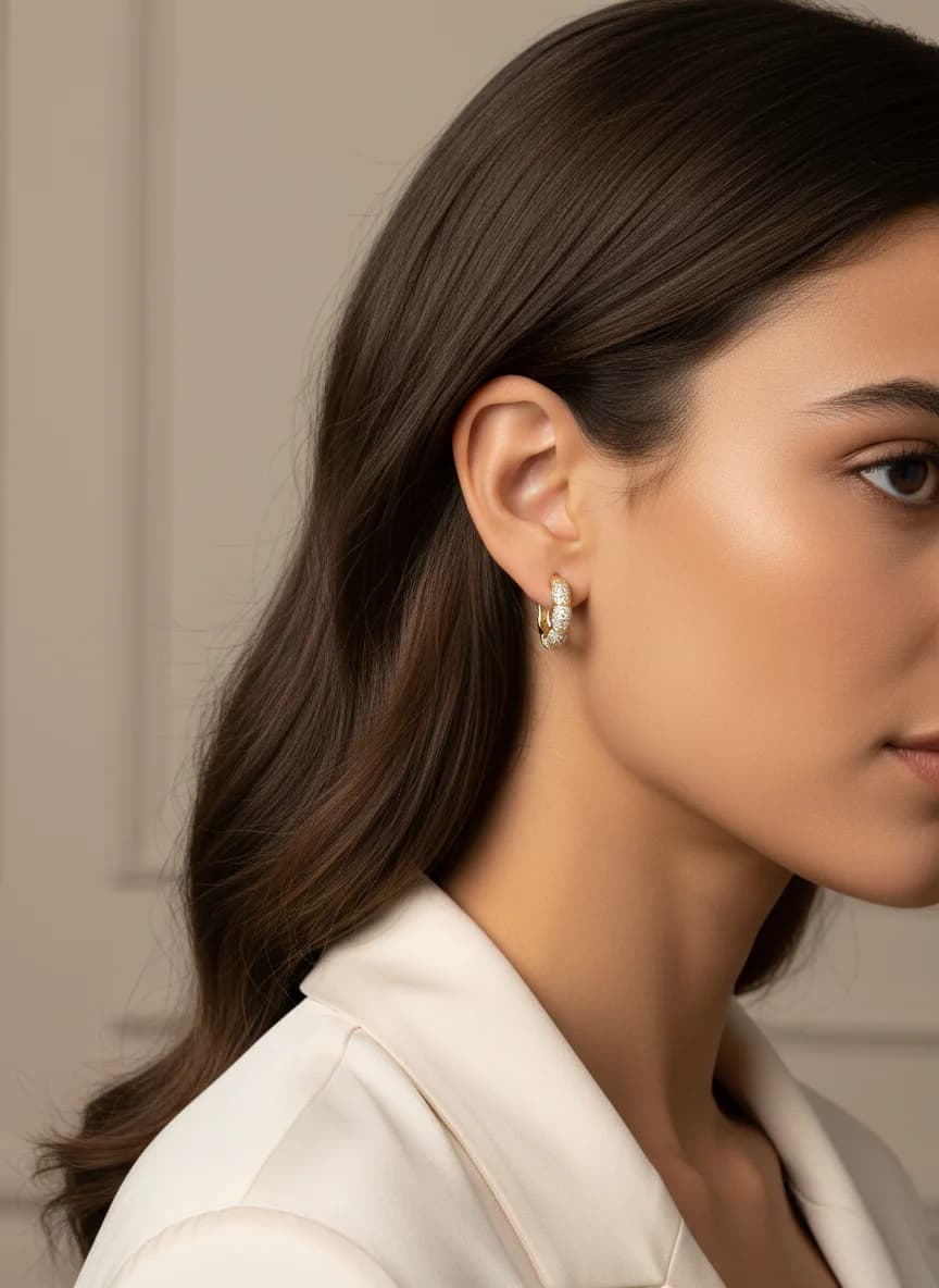 Altın Rengi Zirkon Taşlı Şık Halka Küpe