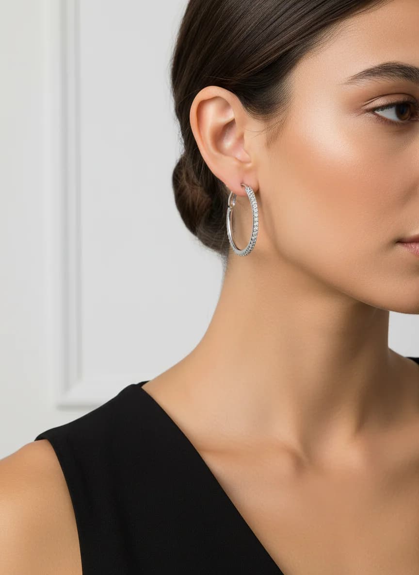 Parlak Zirkon Taşlı 925 Ayar Gümüş Halka Küpe