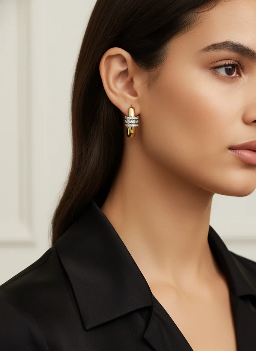 Gold Kaplama Zirkon Taşlı Modern Halka Küpe