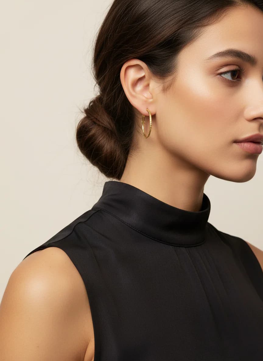 Altın Renk Desenli Halka Küpe - Şık ve Modern