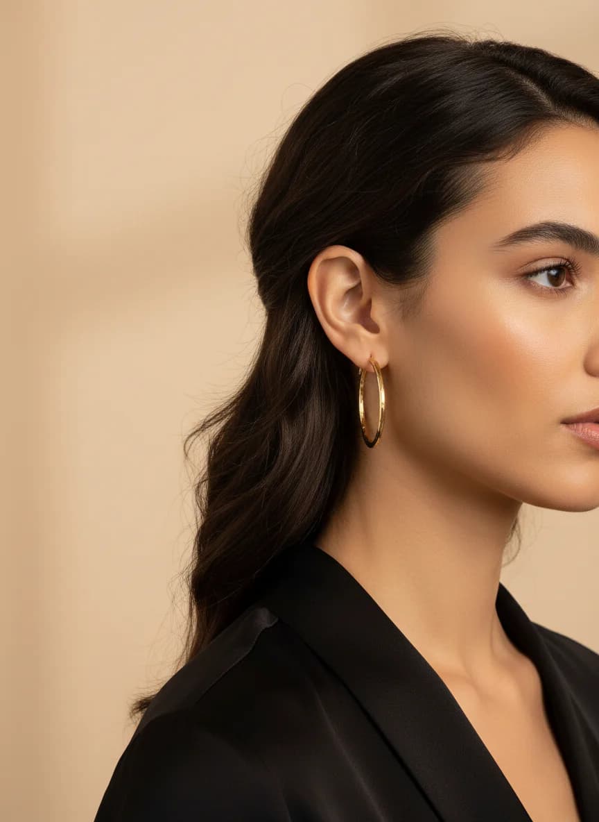 Dokulu Altın Halka Küpe - Modern ve Şık Tasarım