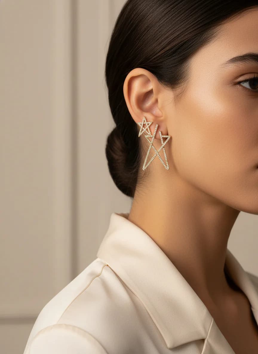 İnce zirkon taşlı yıldız küpe