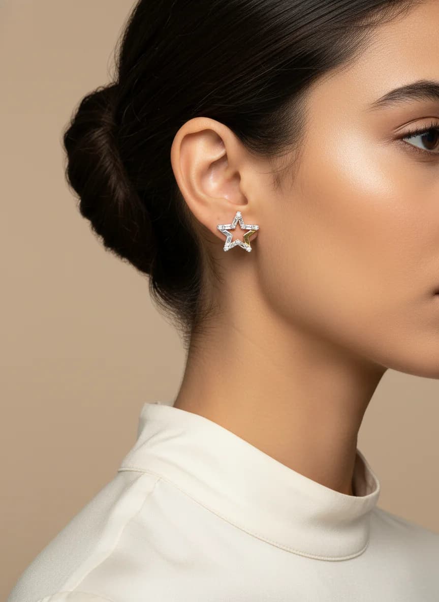 Altın Kaplama Zirkon Taşlı Modern Yıldız Küpe