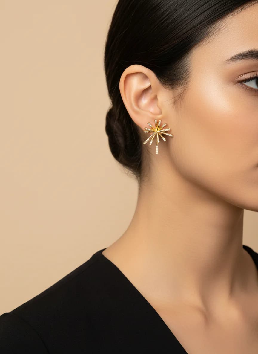 Altın Rengi Zirkon Taşlı Modern Yıldız Kadın Küpe