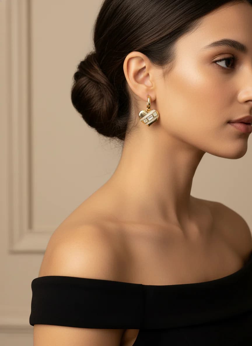 Beyaz Taşlı Gümüş Kalp Halka Küpe