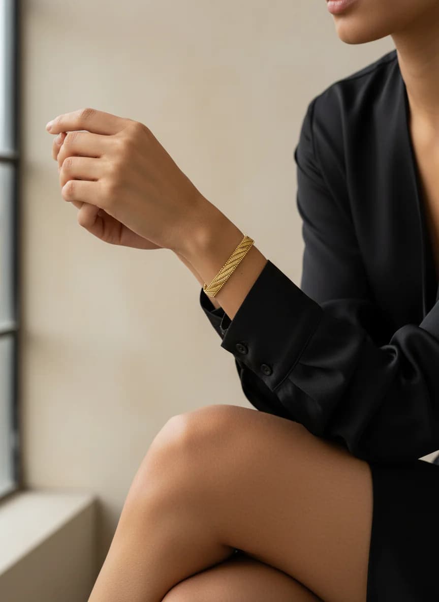 Altın Rengi Hasır Örgü Zincir Bileklik