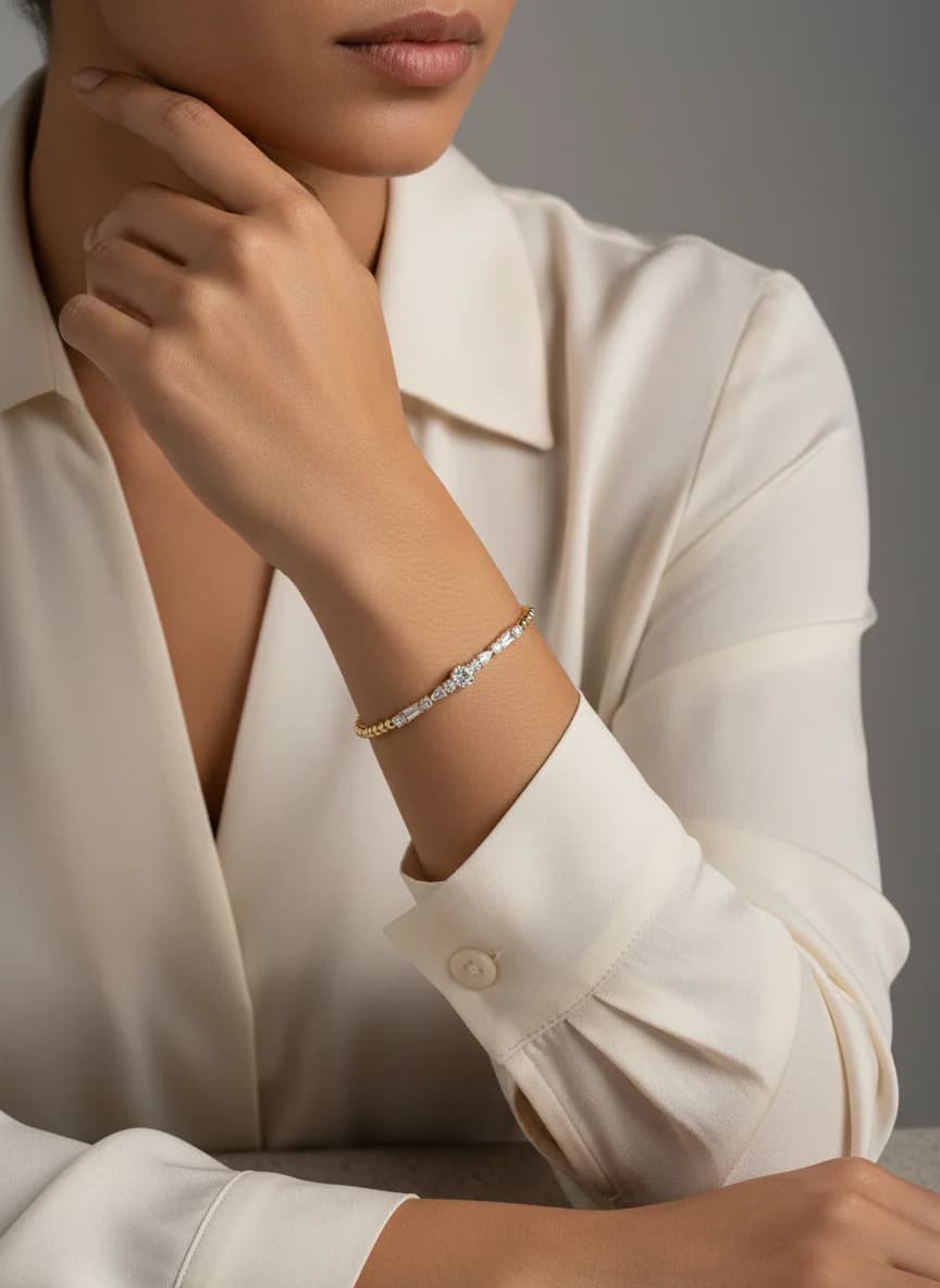 Altın Rengi Boncuk ve Zirkon Taşlı Zarif Bileklik