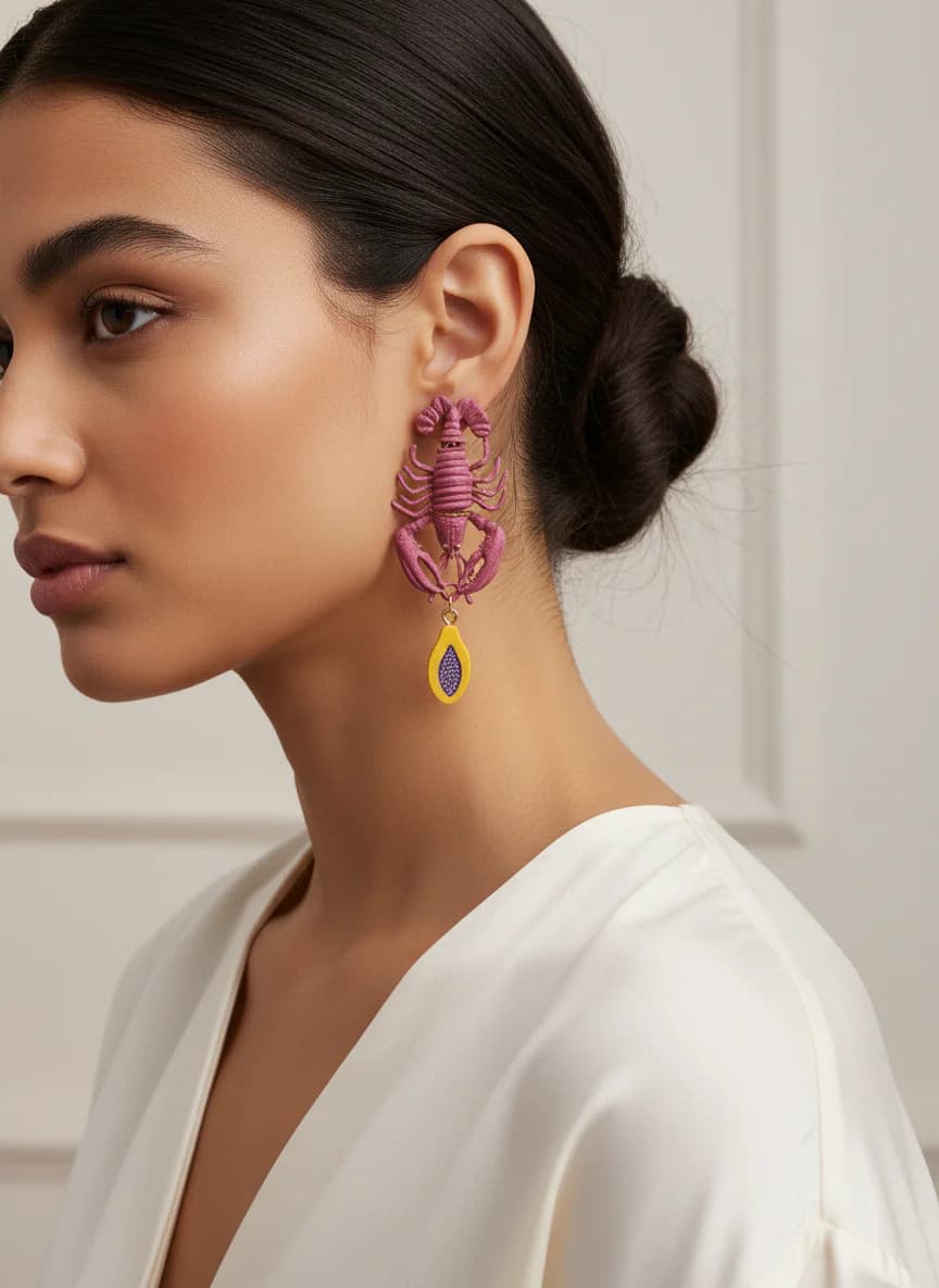 Pembe Akrep Papaya Meyveli Sallantılı Küpe