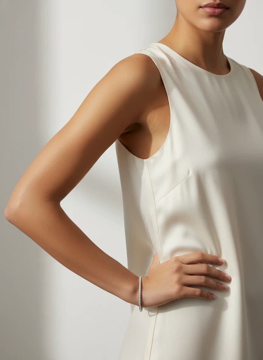 Tek Sıra Pırlanta Görünümlü Zirkon Taşlı Gümüş Bileklik