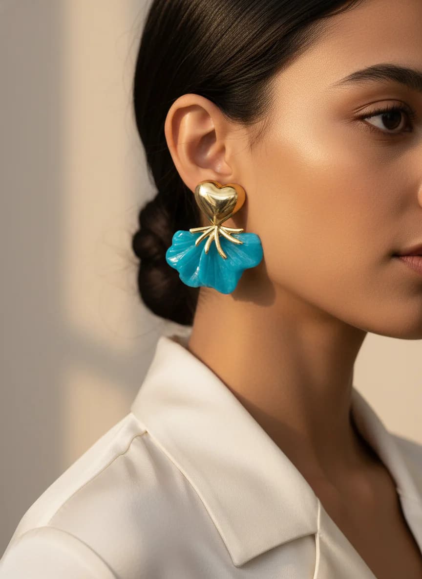 Kalpli Turkuaz Damla Küpe - Şık ve Modern Tasarım