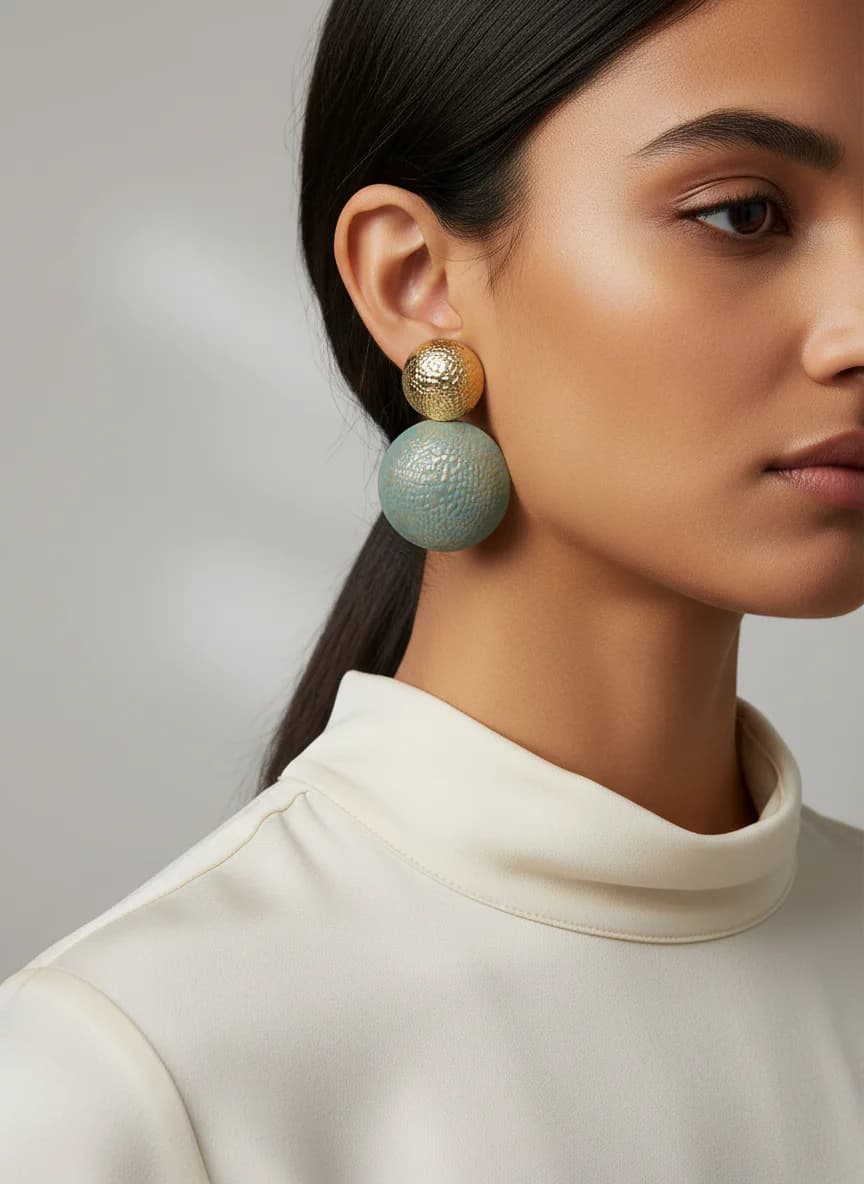 Altın Turkuaz Dokulu Damla Küpe - Şık ve Modern