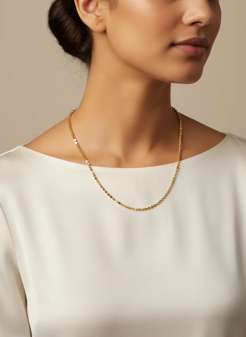 Zarif Altın Pul Zincir Kolye - Disk Detaylı